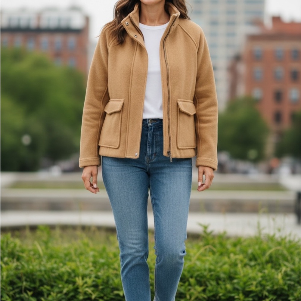 Banana Republic Camel Teddy Zip-Front Jacket
